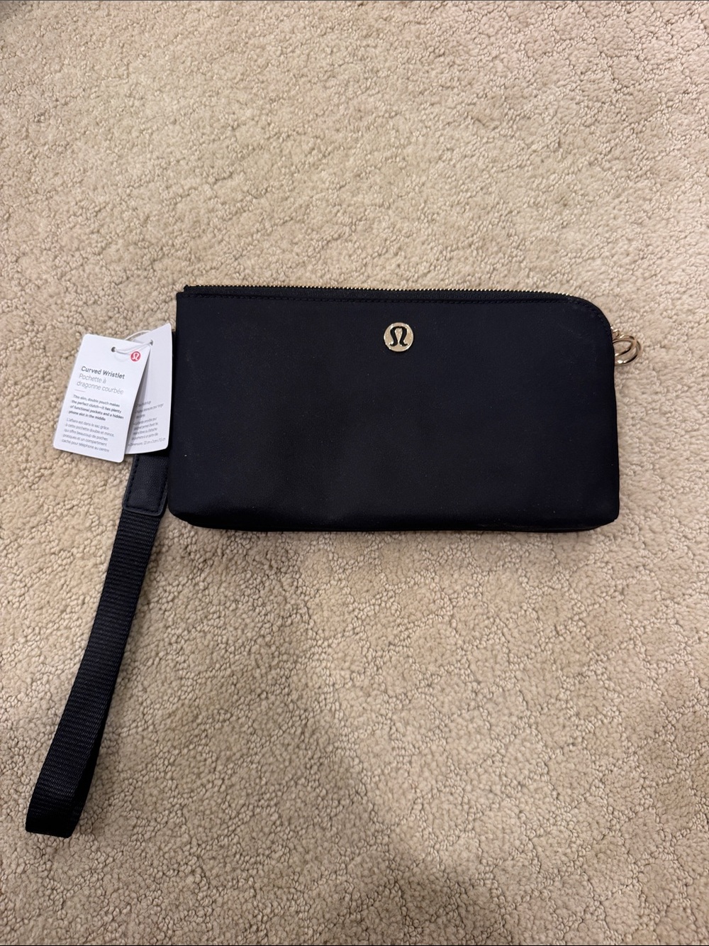lululemon athletica Black Wristlet Pouch with Gold Emblem